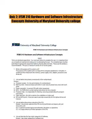 Quiz 2: IFSM 310 Hardware and Software Infrastructure Concepts University of Maryland University college