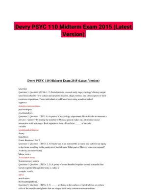 Devry PSYC 110 Midterm Exam 2015 (Latest Version)
