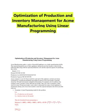 Optimization of Production and Inventory Management for Acme Manufacturing Using Linear Programming