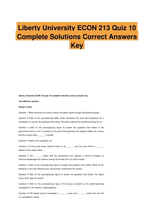 Liberty University ECON 213 Quiz 10 Complete Solutions Correct Answers Key