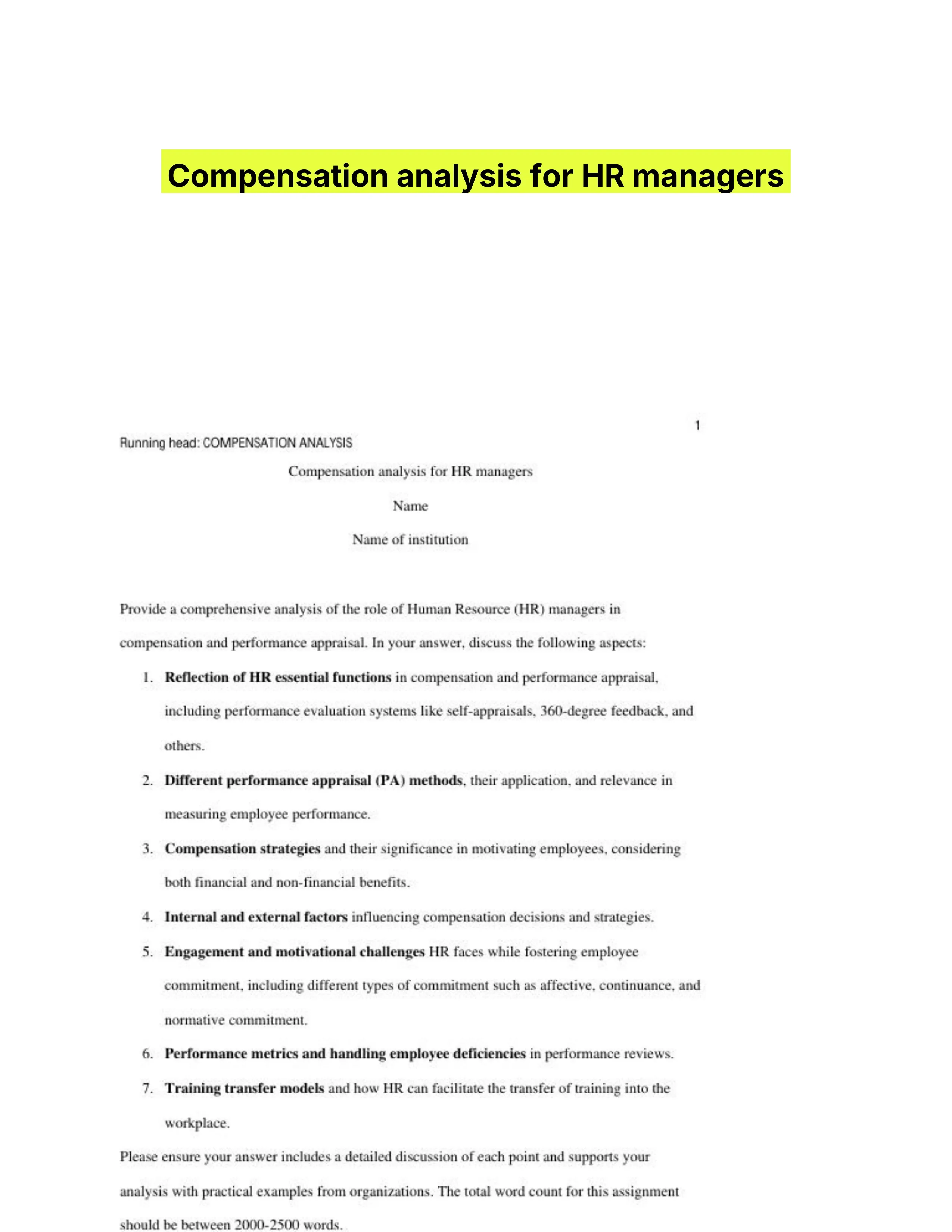 Compensation analysis for HR managers