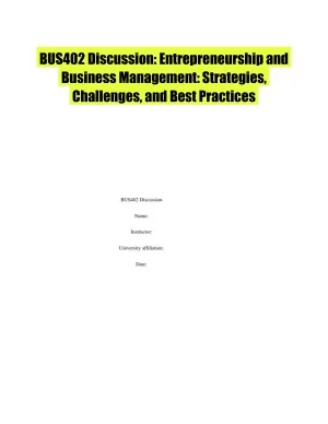 BUS402 Discussion: Entrepreneurship and Business Management: Strategies, Challenges, and Best Practices