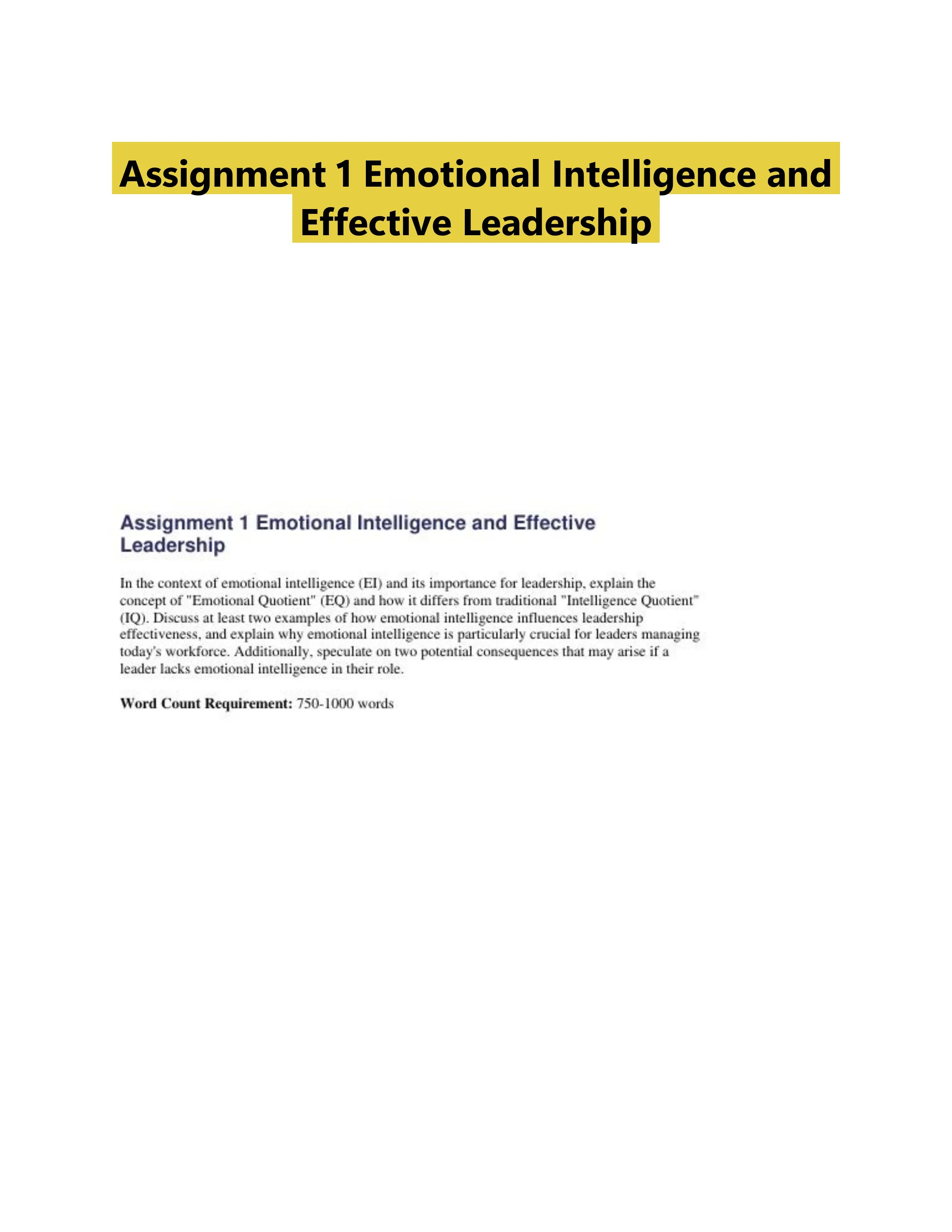 Assignment 1 Emotional Intelligence and Effective Leadership