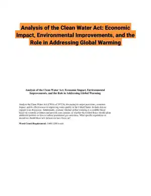 Analysis of the Clean Water Act: Economic Impact, Environmental Improvements, and the Role in Addressing Global Warming