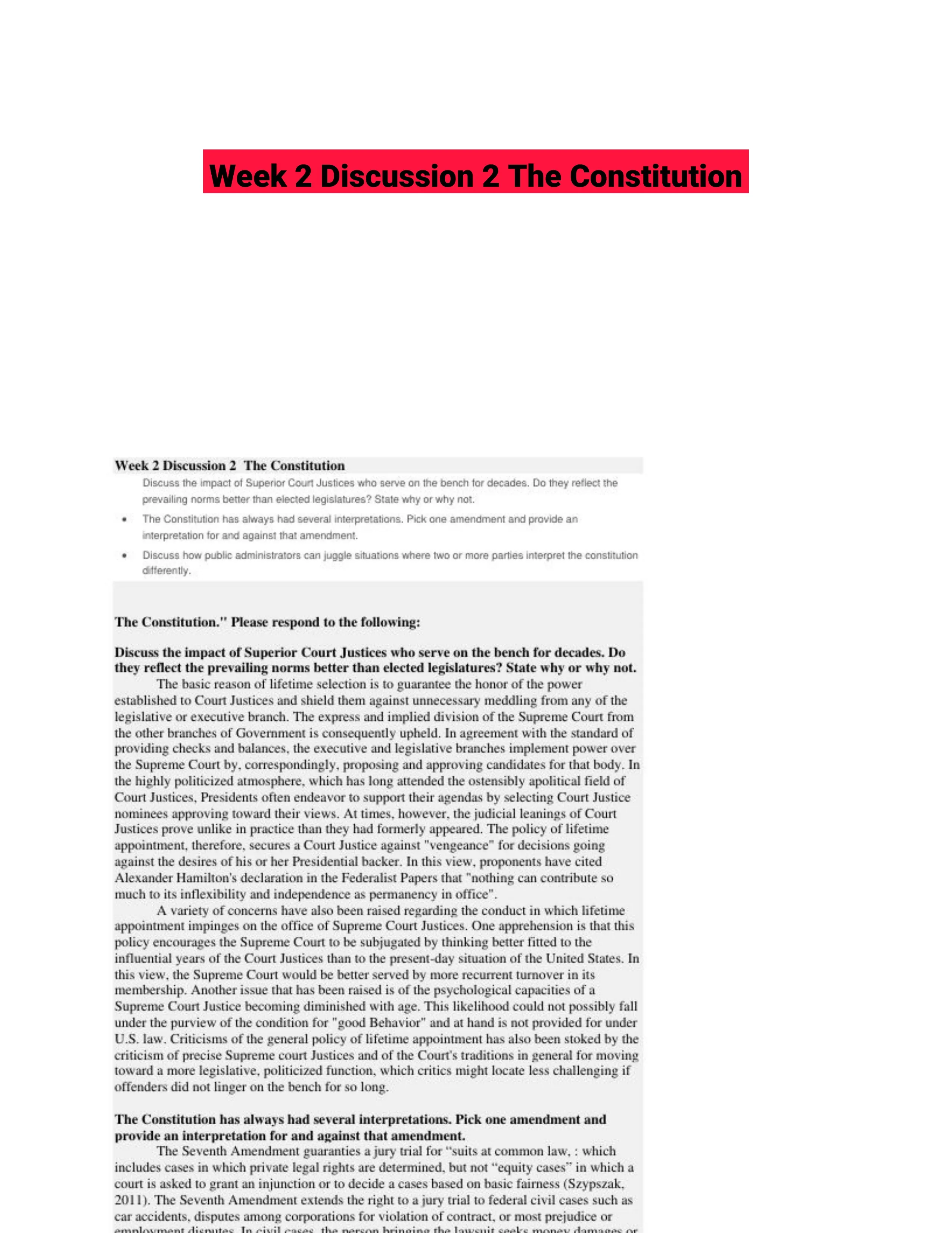 Week 2 Discussion 2 The Constitution