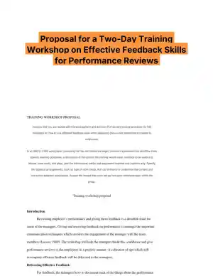 Proposal for a Two-Day Training Workshop on Effective Feedback Skills for Performance Reviews