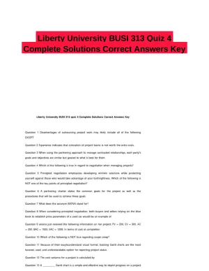 Liberty University BUSI 313 Quiz 4 Complete Solutions Correct Answers Key