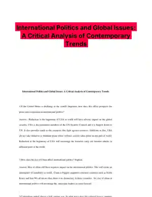 International Politics and Global Issues: A Critical Analysis of Contemporary Trends