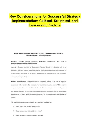 Key Considerations for Successful Strategy Implementation: Cultural, Structural, and Leadership Factors