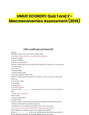 UMUC ECON201: Quiz 1 and 2 - Macroeconomics Assessment (2015)