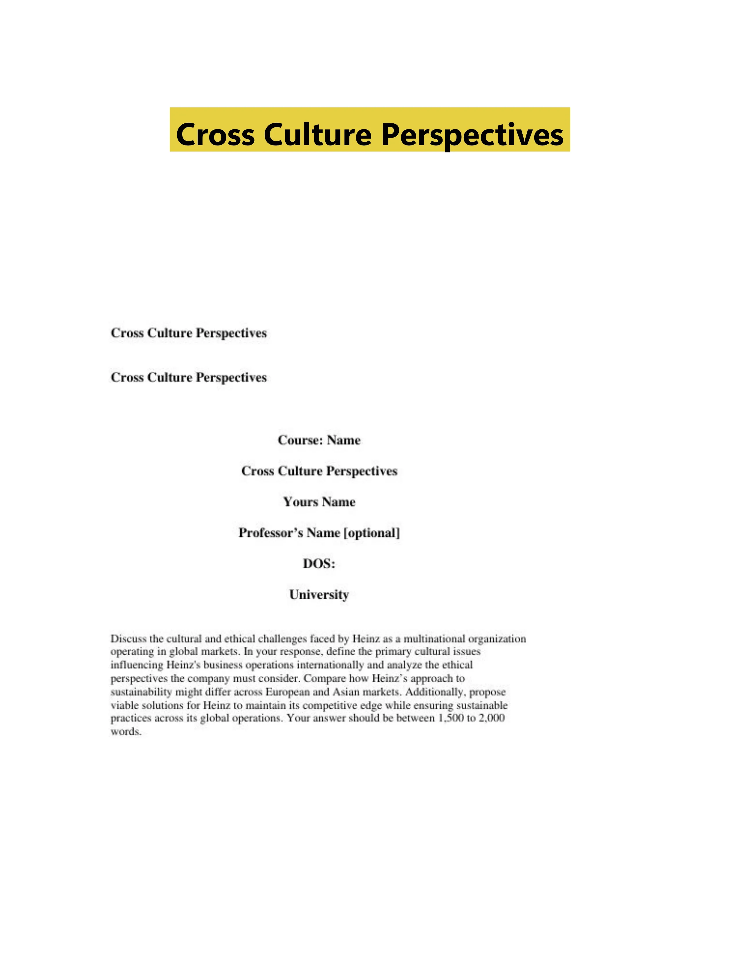 Cross Culture Perspectives