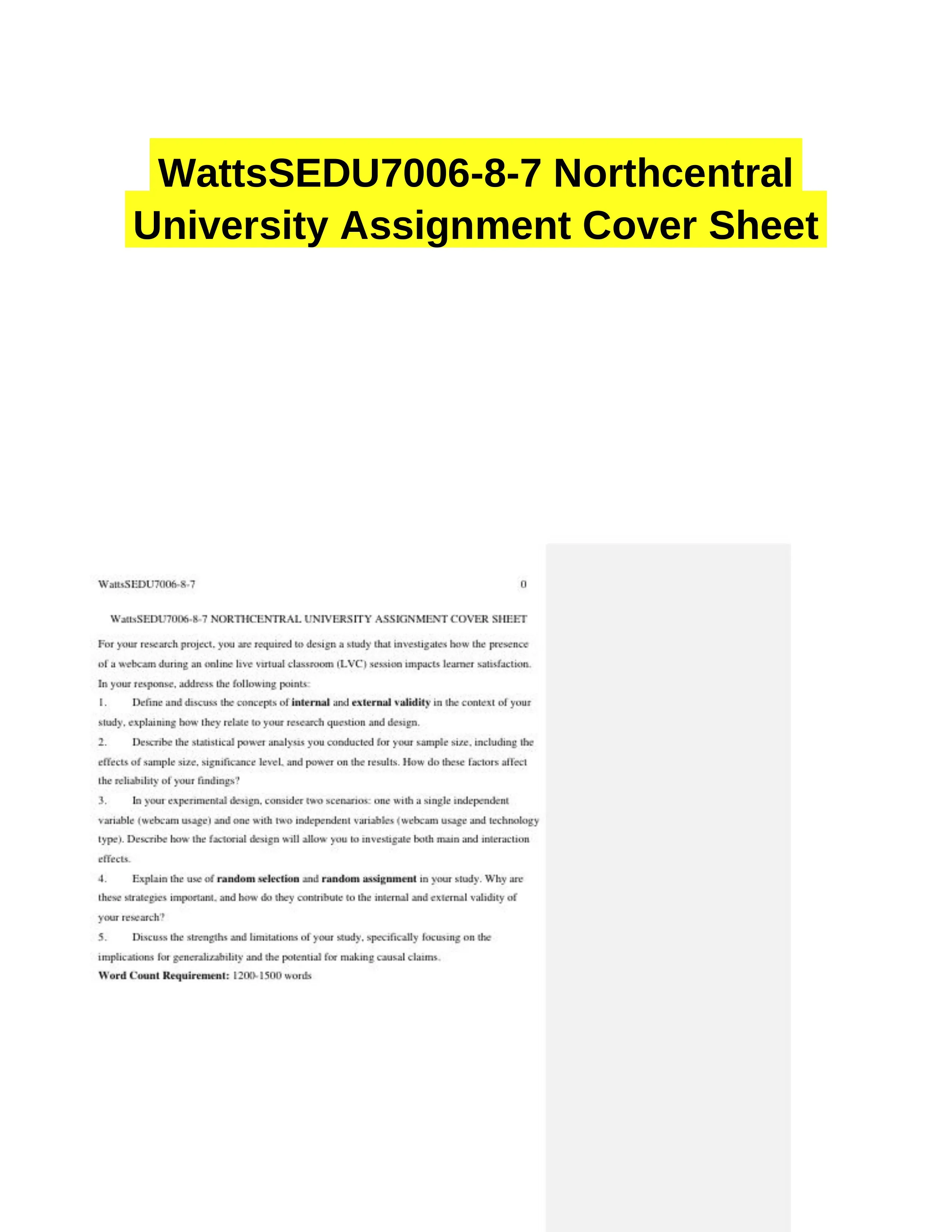 WattsSEDU7006-8-7 Northcentral University Assignment Cover Sheet