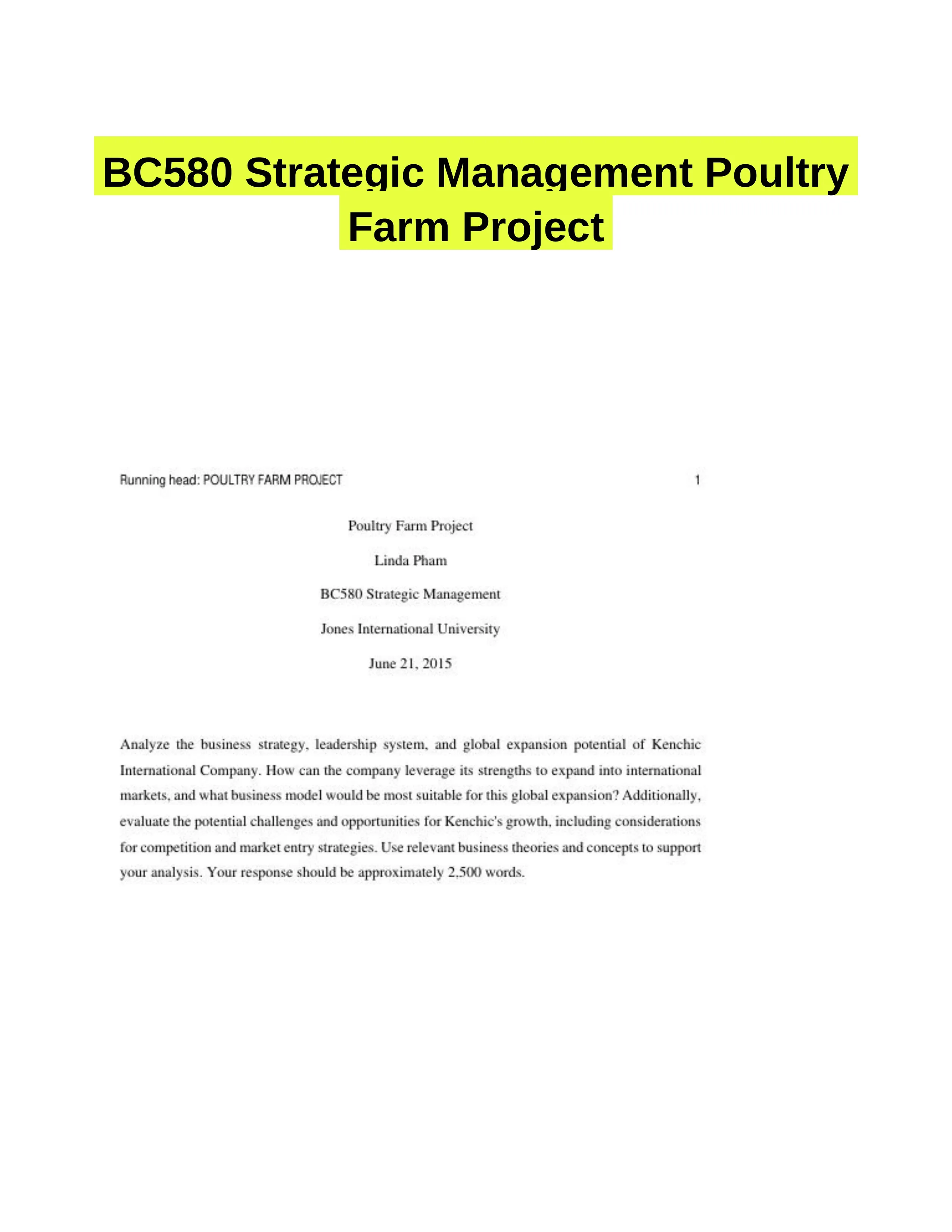 BC580 Strategic Management Poultry Farm Project