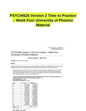 PSYCH/625 Version 2 Time to Practice � Week Four University of Phoenix Material