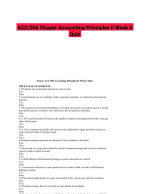 ACC/206 Strayer Accounting Principles II Week 6 Quiz