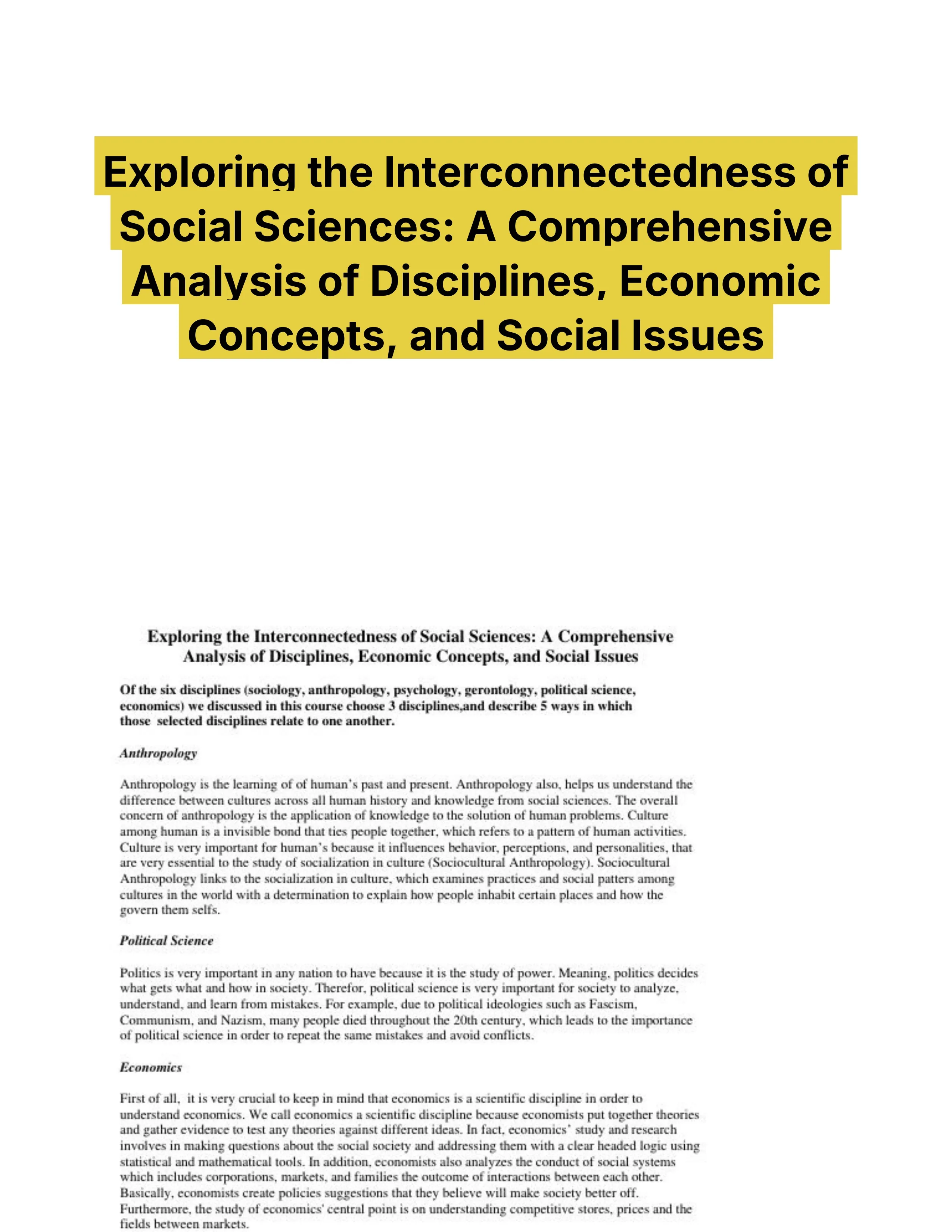 Exploring the Interconnectedness of Social Sciences: A Comprehensive Analysis of Disciplines, Economic Concepts, and Social Issues