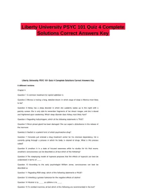 Liberty University PSYC 101 Quiz 4 Complete Solutions Correct Answers Key