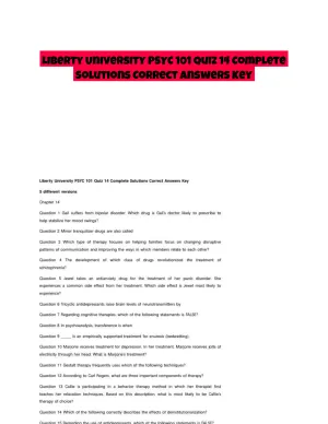 Liberty University PSYC 101 Quiz 14 Complete Solutions Correct Answers Key