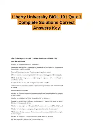 Liberty University BIOL 101 Quiz 1 Complete Solutions Correct Answers Key