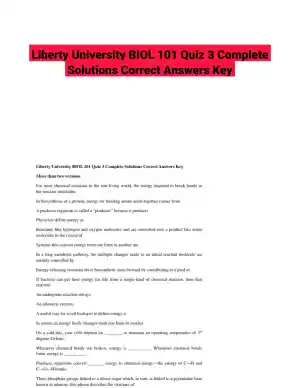 Liberty University BIOL 101 Quiz 3 Complete Solutions Correct Answers Key