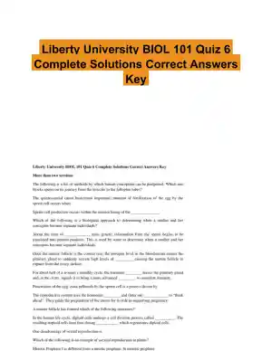 Liberty University BIOL 101 Quiz 6 Complete Solutions Correct Answers Key