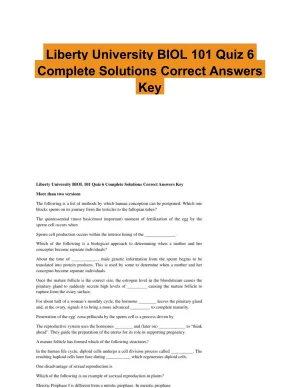 Liberty University BIOL 101 Quiz 6 Complete Solutions Correct Answers Key