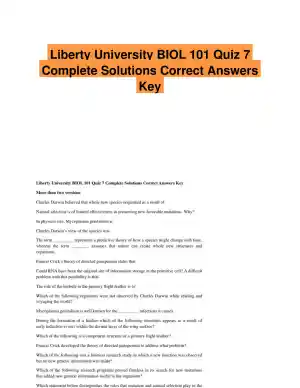 Liberty University BIOL 101 Quiz 7 Complete Solutions Correct Answers Key