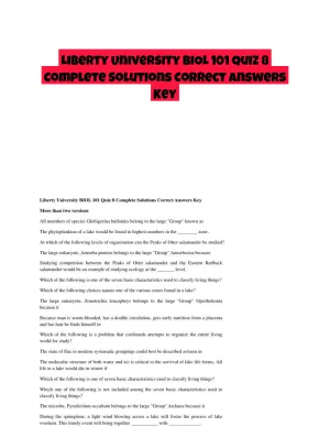 Liberty University BIOL 101 Quiz 8 Complete Solutions Correct Answers Key