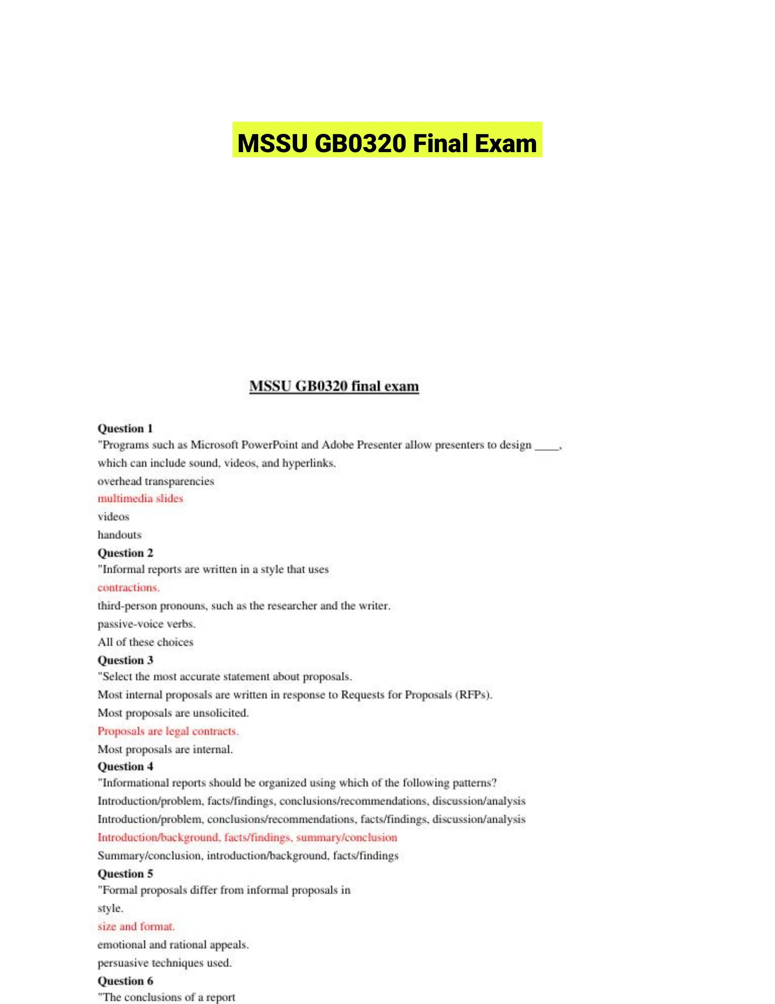 MSSU GB0320 Final Exam