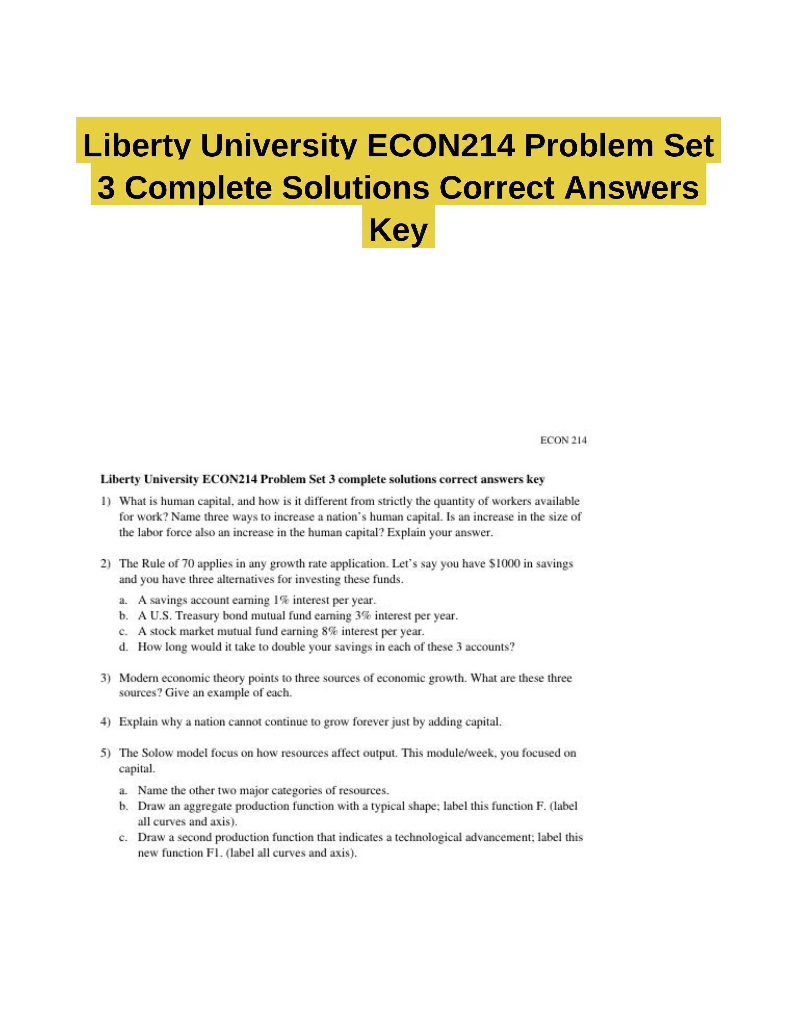 Liberty University ECON214 Problem Set 3 Complete Solutions Correct Answers Key