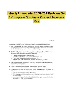 Liberty University ECON214 Problem Set 3 Complete Solutions Correct Answers Key