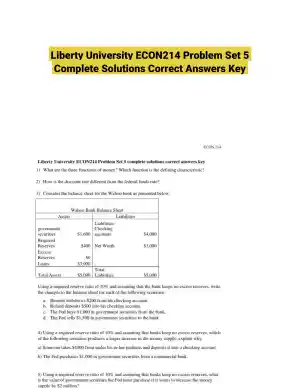 Liberty University ECON214 Problem Set 5 Complete Solutions Correct Answers Key