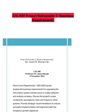 CIS 499 Project Deliverable 2: Business Requirements