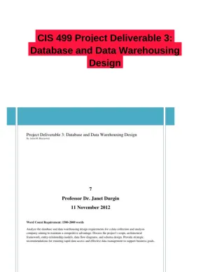 CIS 499 Project Deliverable 3: Database and Data Warehousing Design