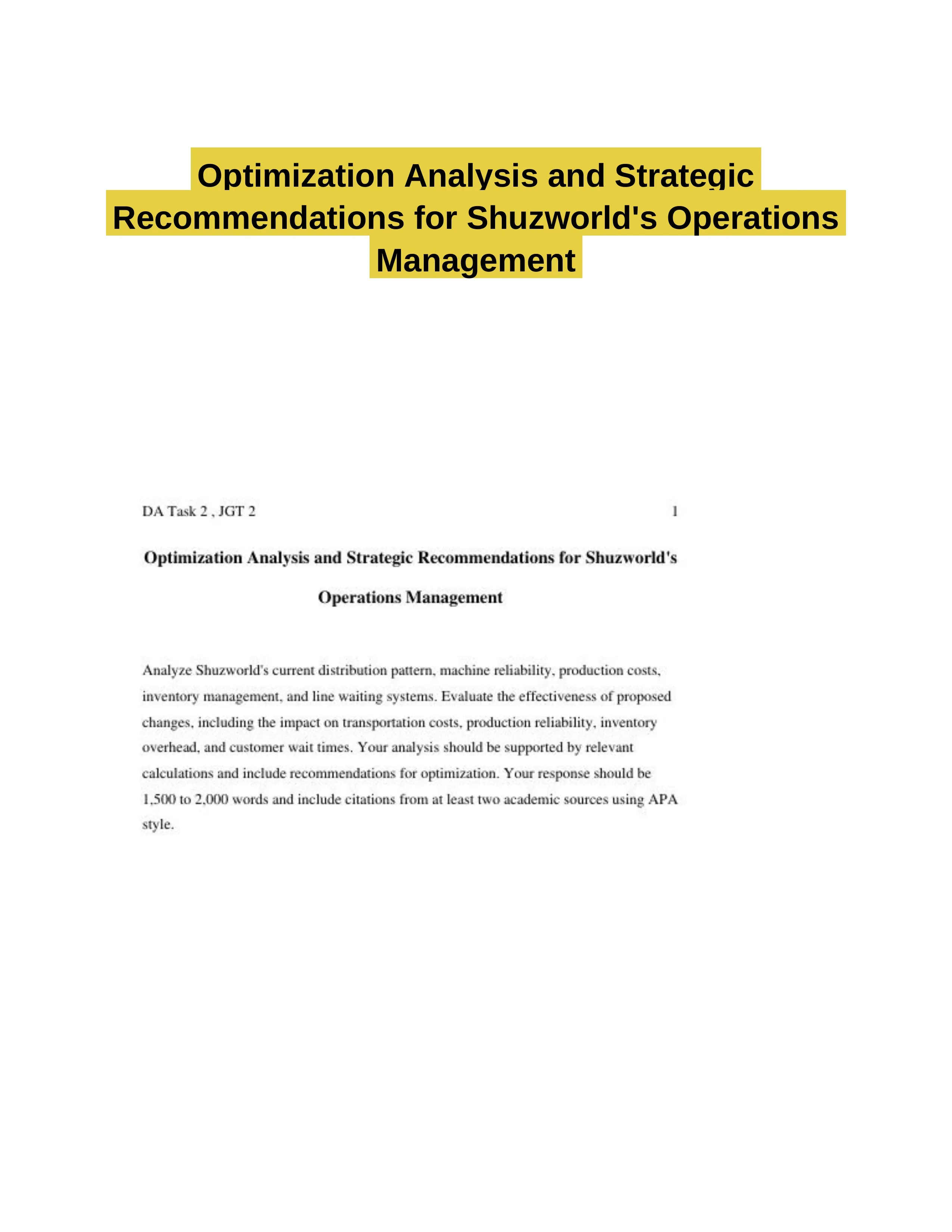 Optimization Analysis and Strategic Recommendations for Shuzworld's Operations Management