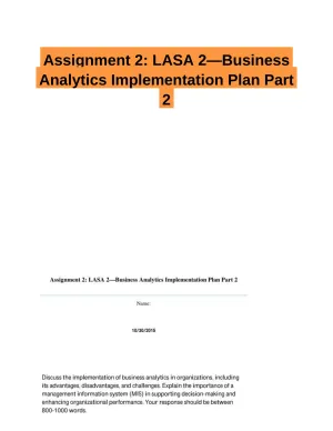 Assignment 2: LASA 2�Business Analytics Implementation Plan Part 2