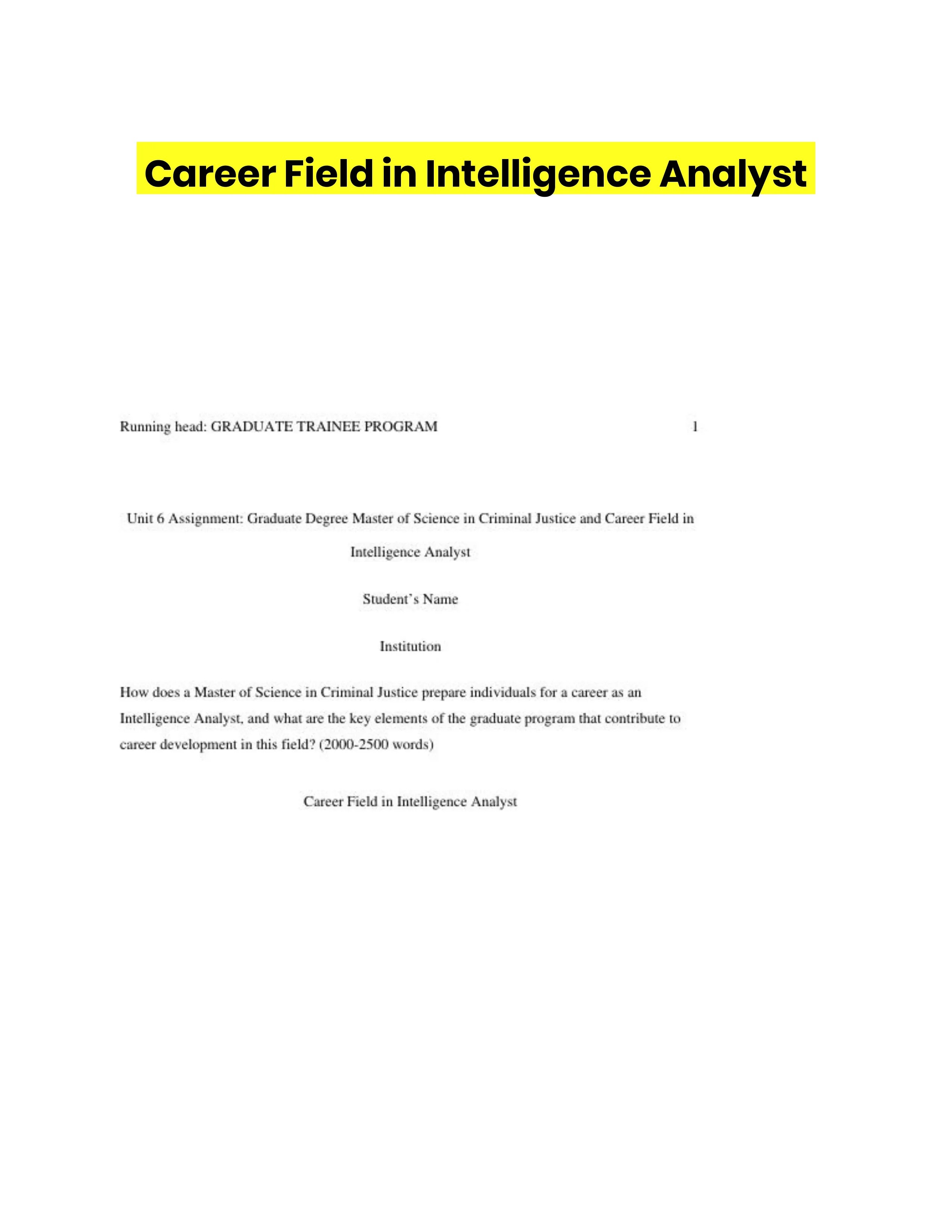 Career Field in Intelligence Analyst