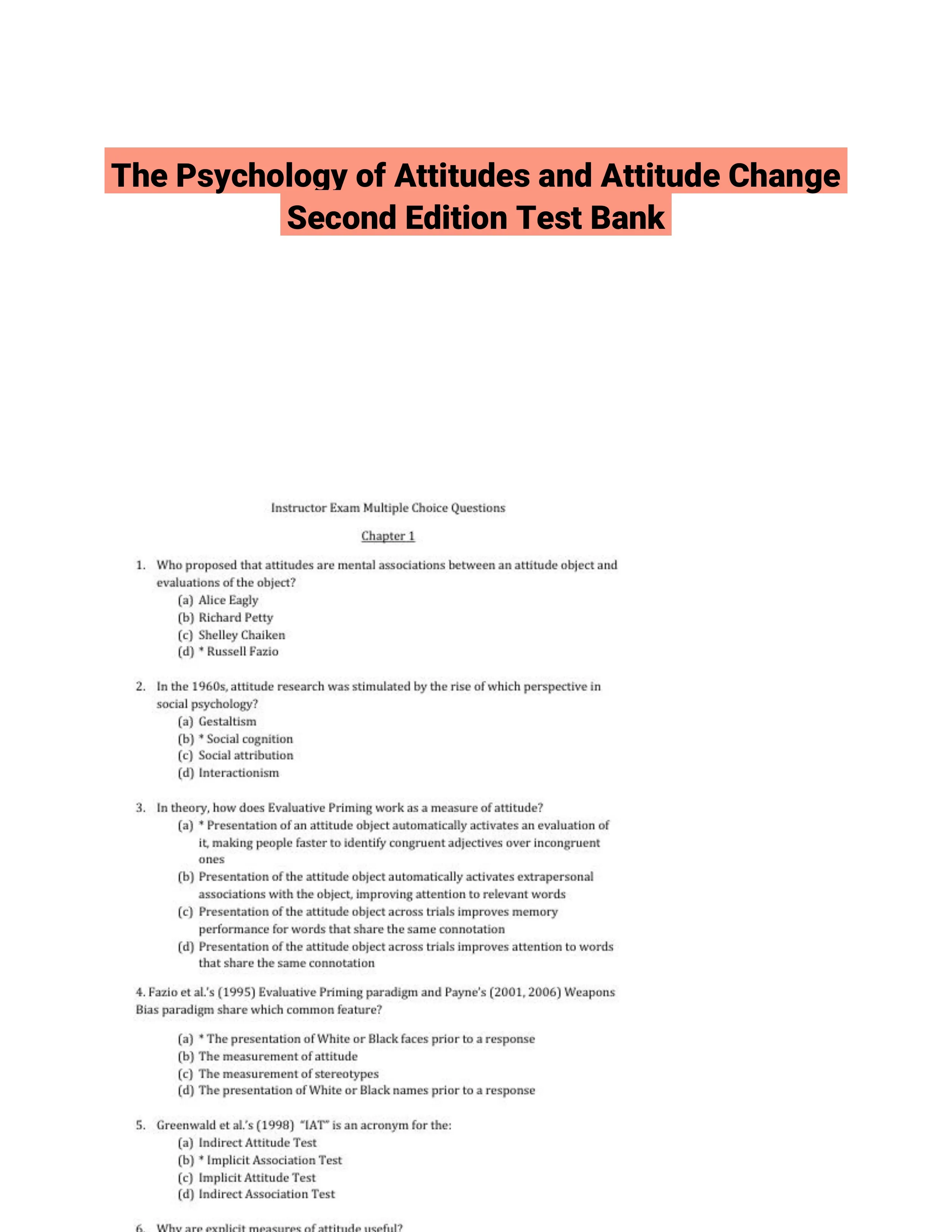 The Psychology of Attitudes and Attitude Change Second Edition Test Bank