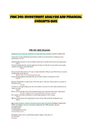 FINC 340: Investment Analysis and Financial Concepts Quiz
