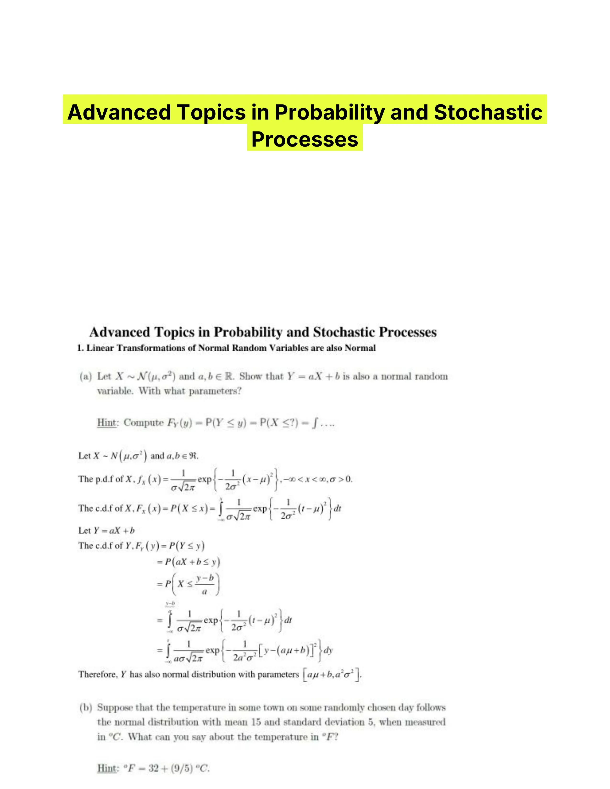 Advanced Topics in Probability and Stochastic Processes