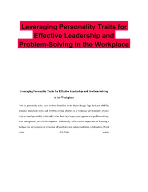 Leveraging Personality Traits for Effective Leadership and Problem-Solving in the Workplace