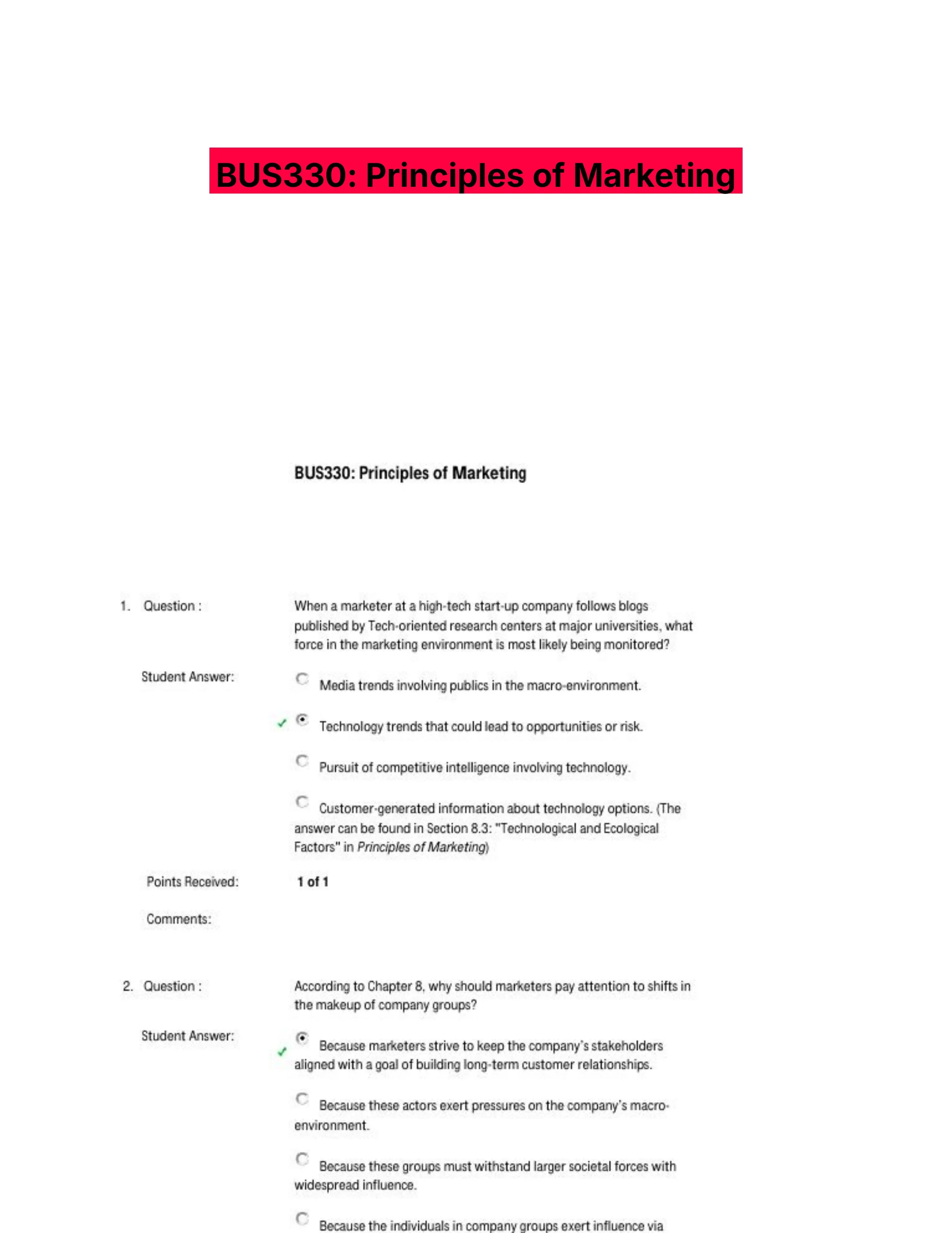 BUS330: Principles of Marketing