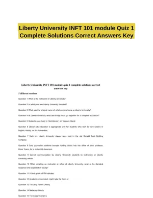 Liberty University INFT 101 module Quiz 1 Complete Solutions Correct Answers Key