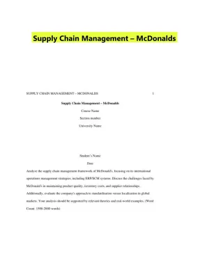Supply Chain Management � McDonalds