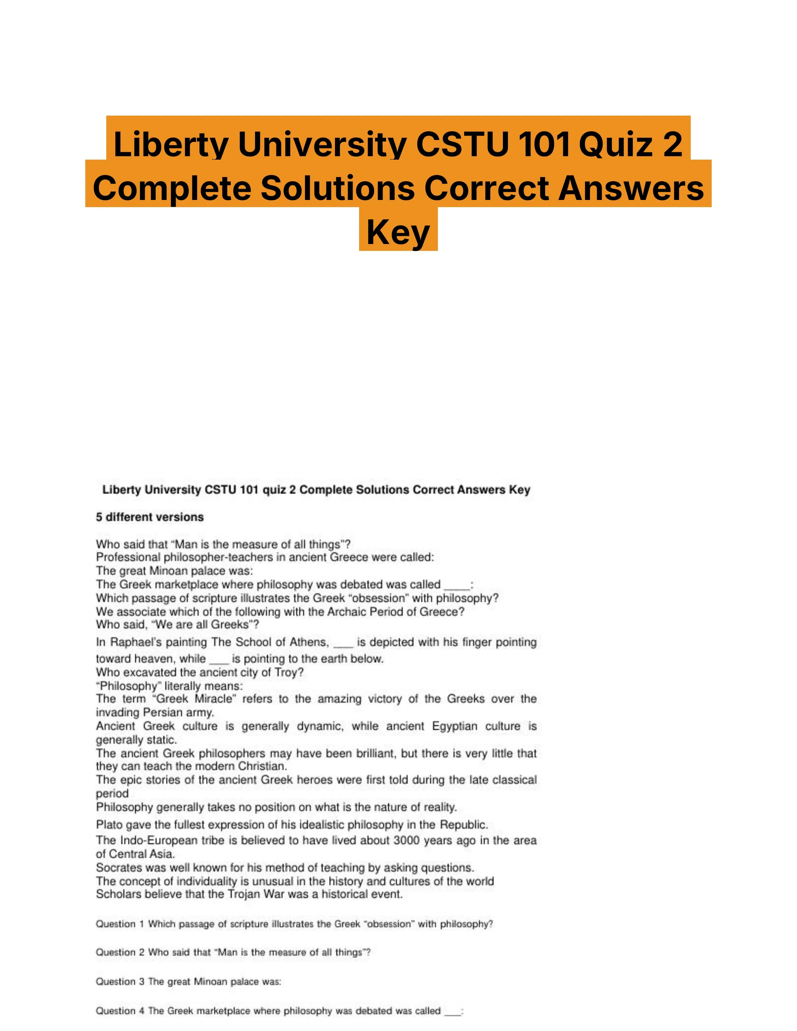 Liberty University CSTU 101 Quiz 2 Complete Solutions Correct Answers Key