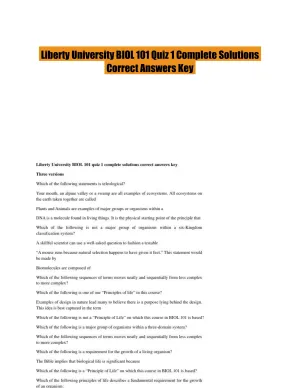 Liberty University BIOL 101 Quiz 1 Complete Solutions Correct Answers Key