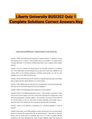 Liberty University BUSI352 Quiz 1 Complete Solutions Correct Answers Key