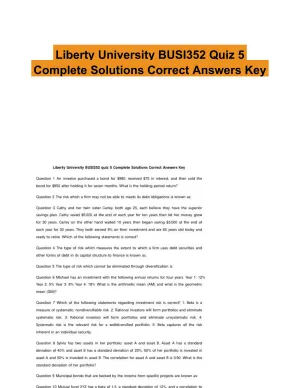 Liberty University BUSI352 Quiz 5 Complete Solutions Correct Answers Key