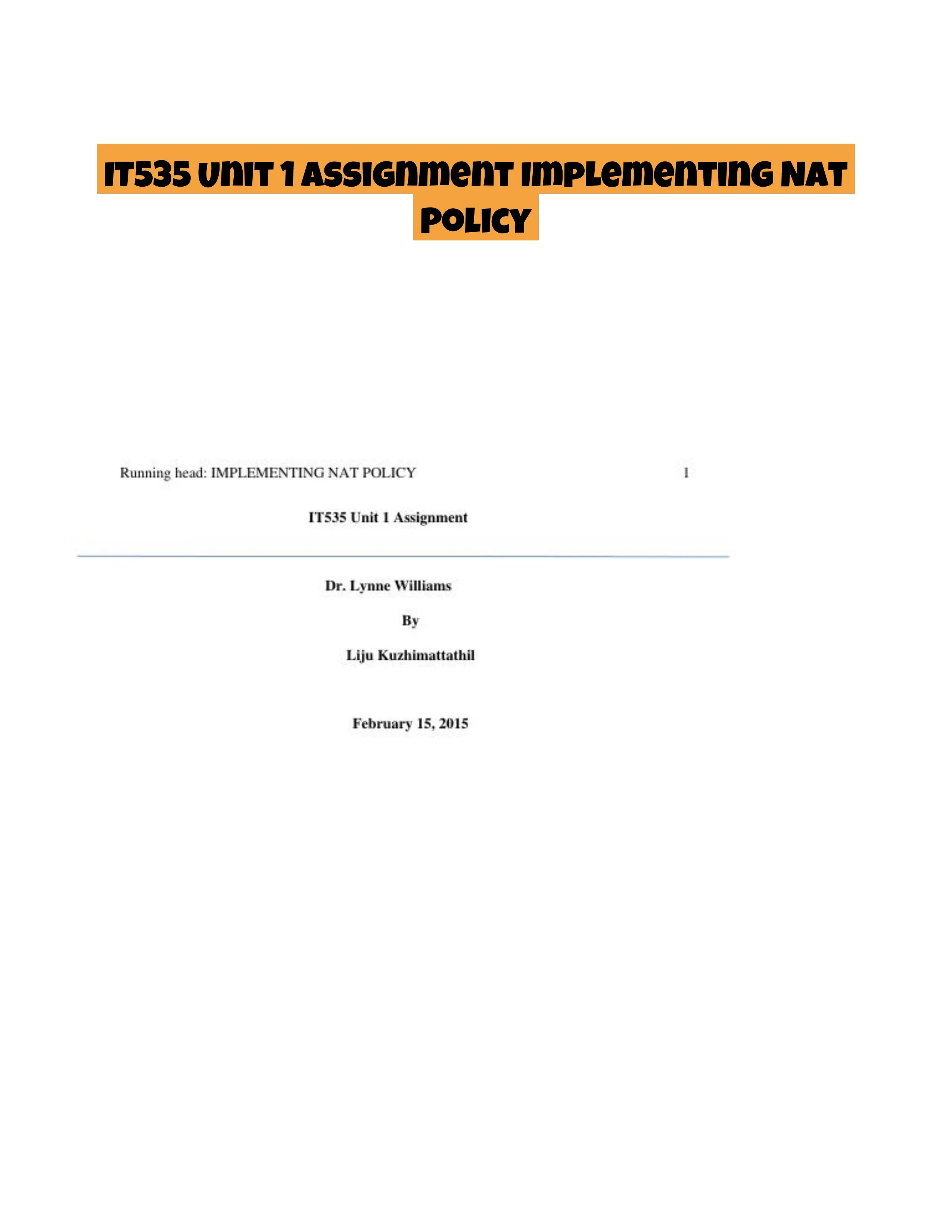 IT535 Unit 1 Assignment Implementing Nat Policy