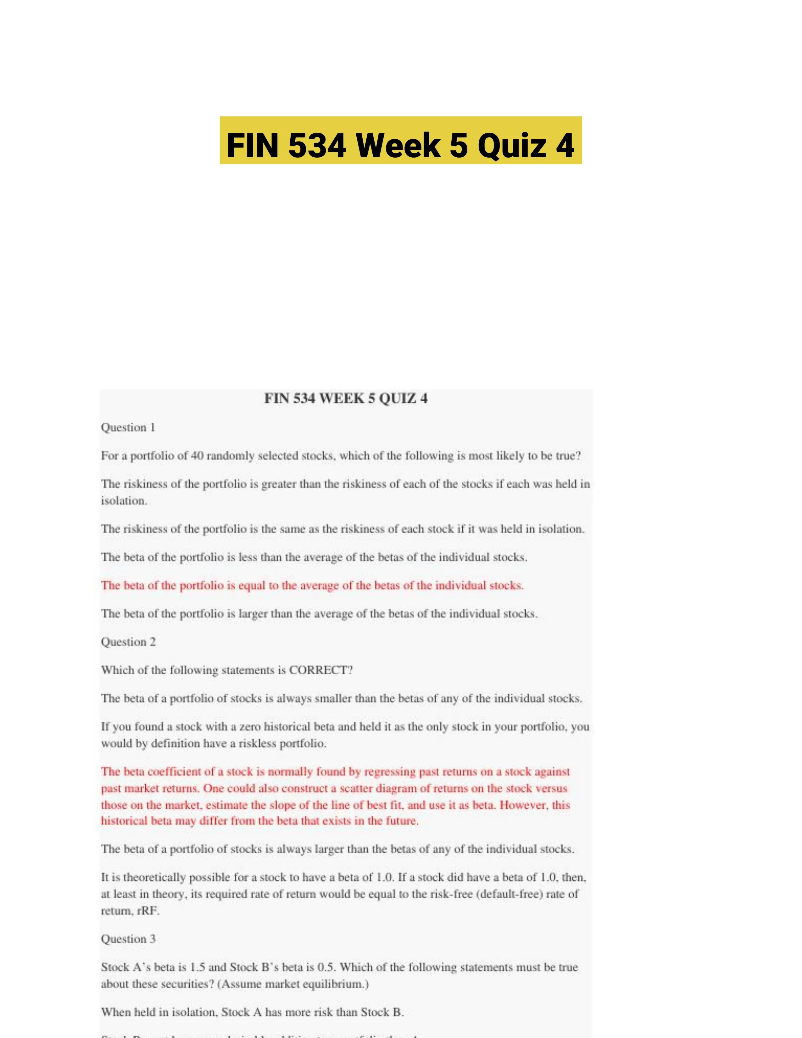 FIN 534 Week 5 Quiz 4